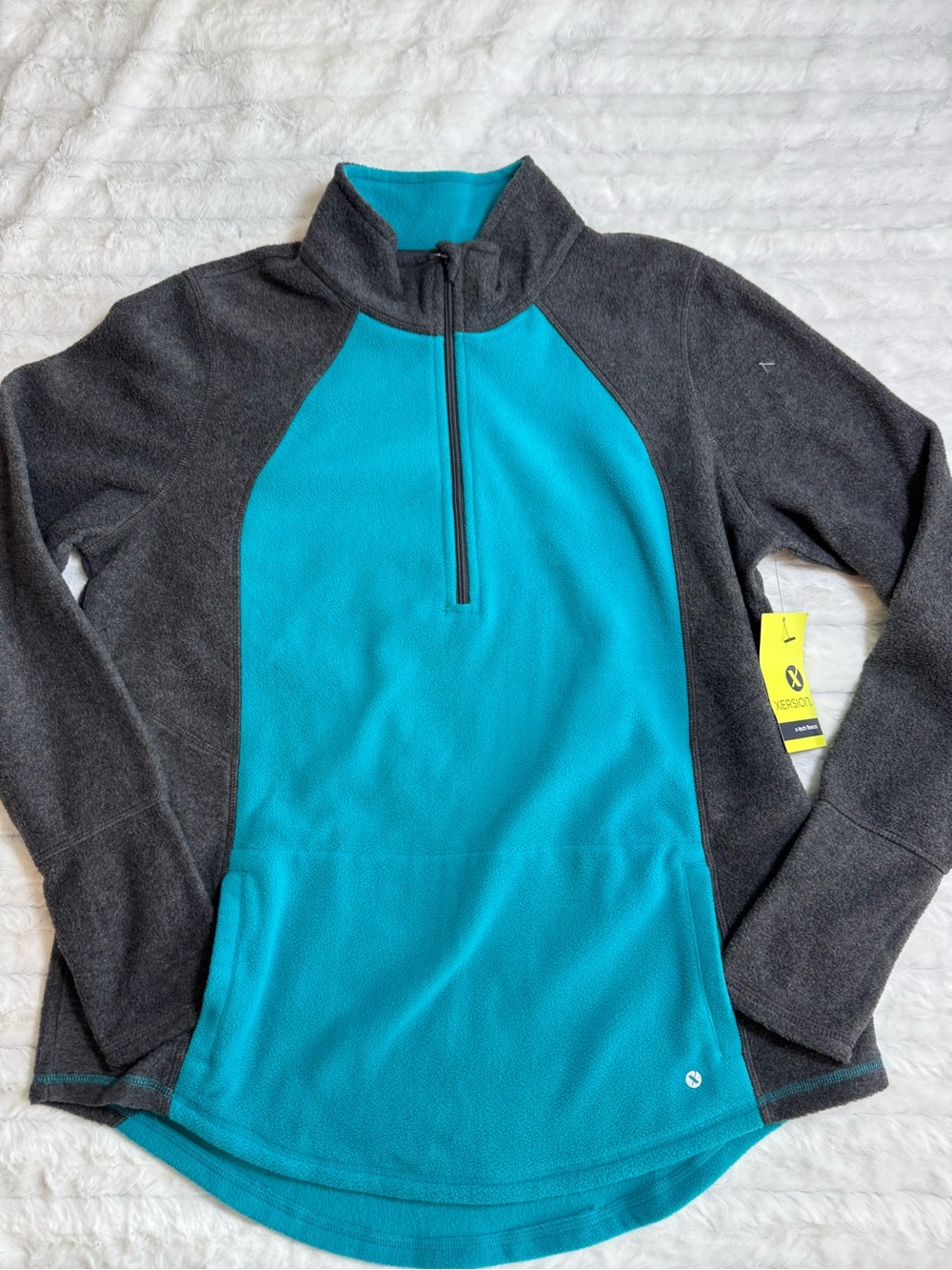 Xersion Women’s Zip-Up Fleece Pullover - Teal and Charcoal Size Large